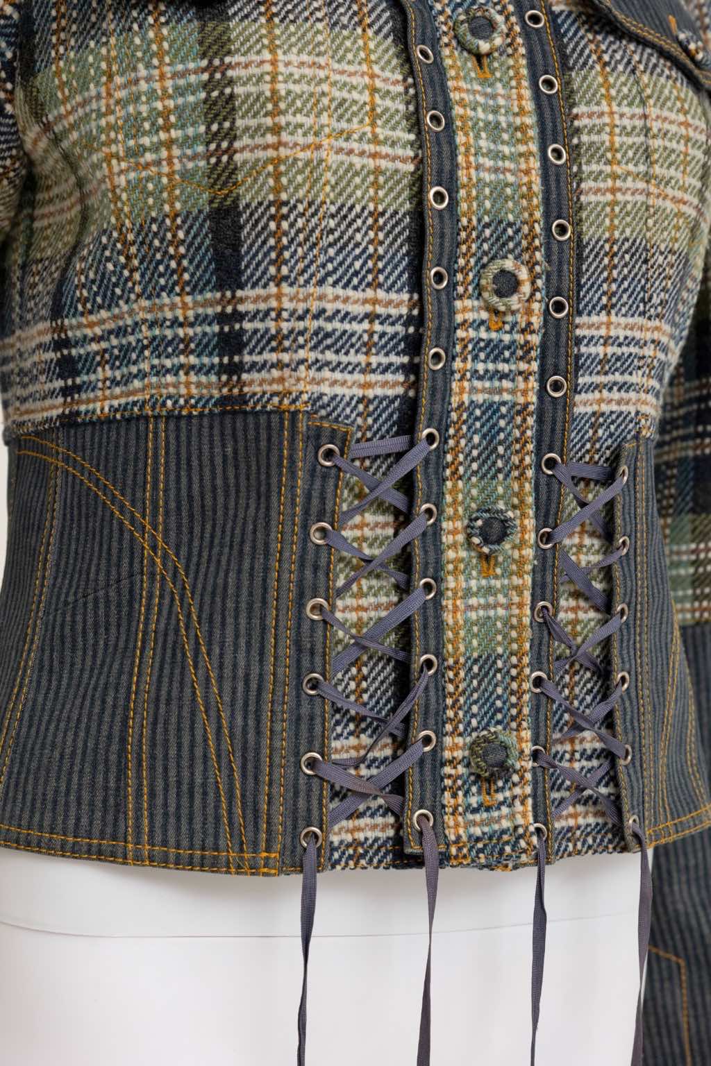John Galliano Bondage Chequered Button Up Jacket - Side view