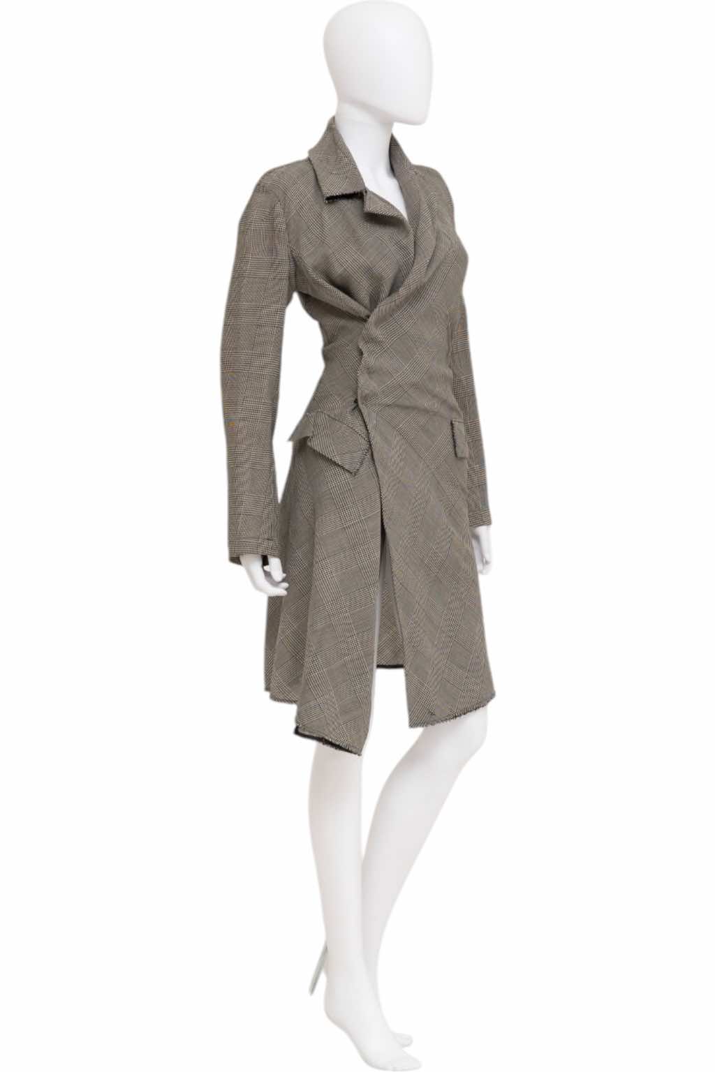 Junya Watanabe Grey Tartan Asymmetric Coat - Back view