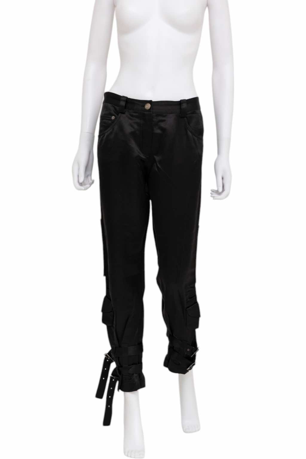 John Galliano Black Silk Bondage Pants