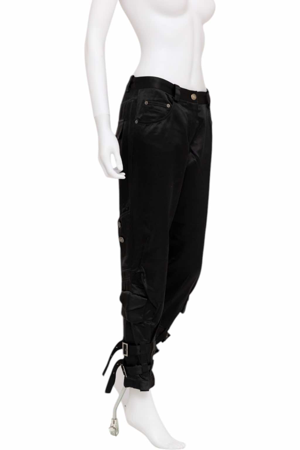 John Galliano Black Silk Bondage Pants - Back view