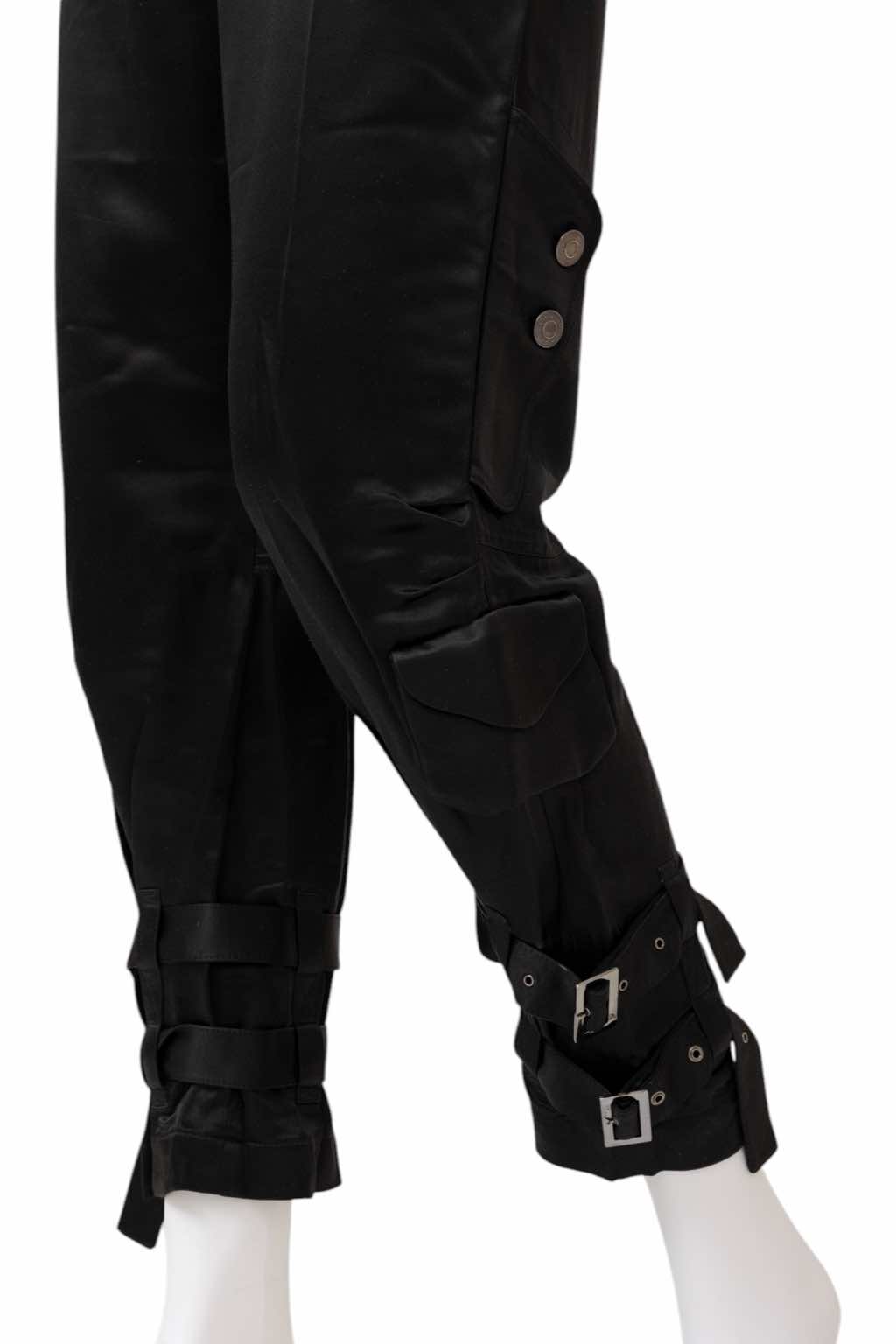 John Galliano Black Silk Bondage Pants - Side view