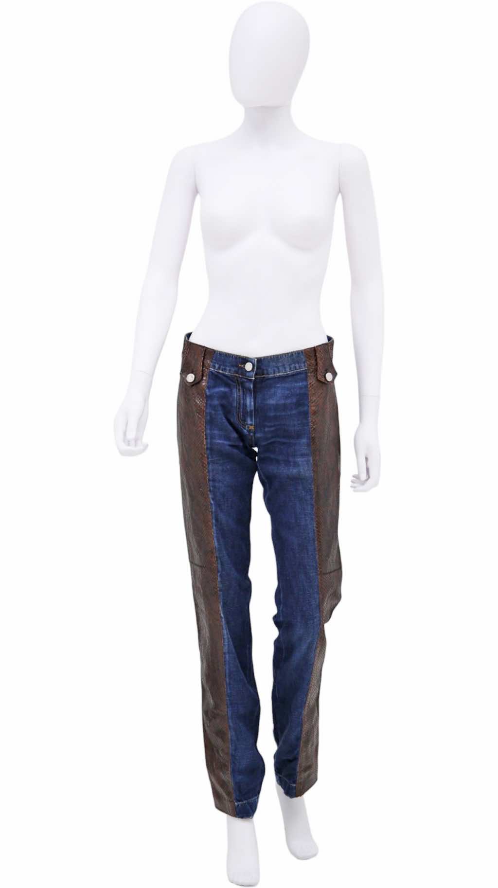 Dolce & Gabbana Brown Python Leather Patched Blue Jeans
