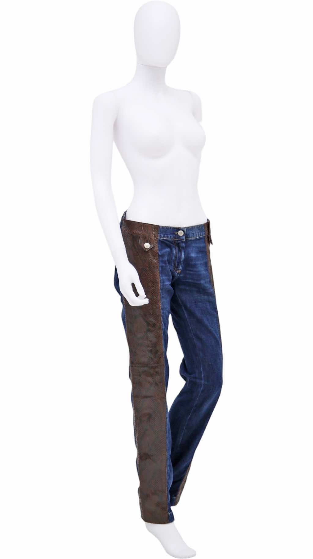 Dolce & Gabbana Brown Python Leather Patched Blue Jeans - Image 6