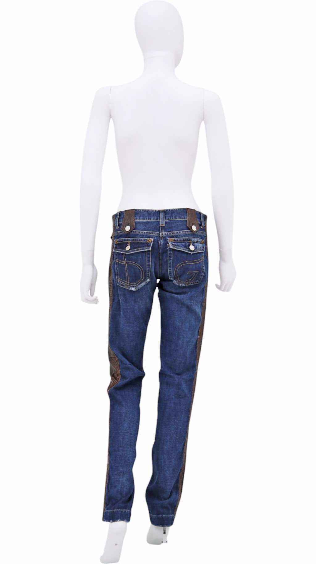 Dolce & Gabbana Brown Python Leather Patched Blue Jeans - 4