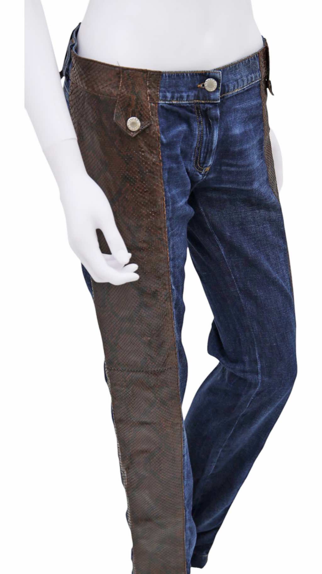 Dolce & Gabbana Brown Python Leather Patched Blue Jeans - Detail 1