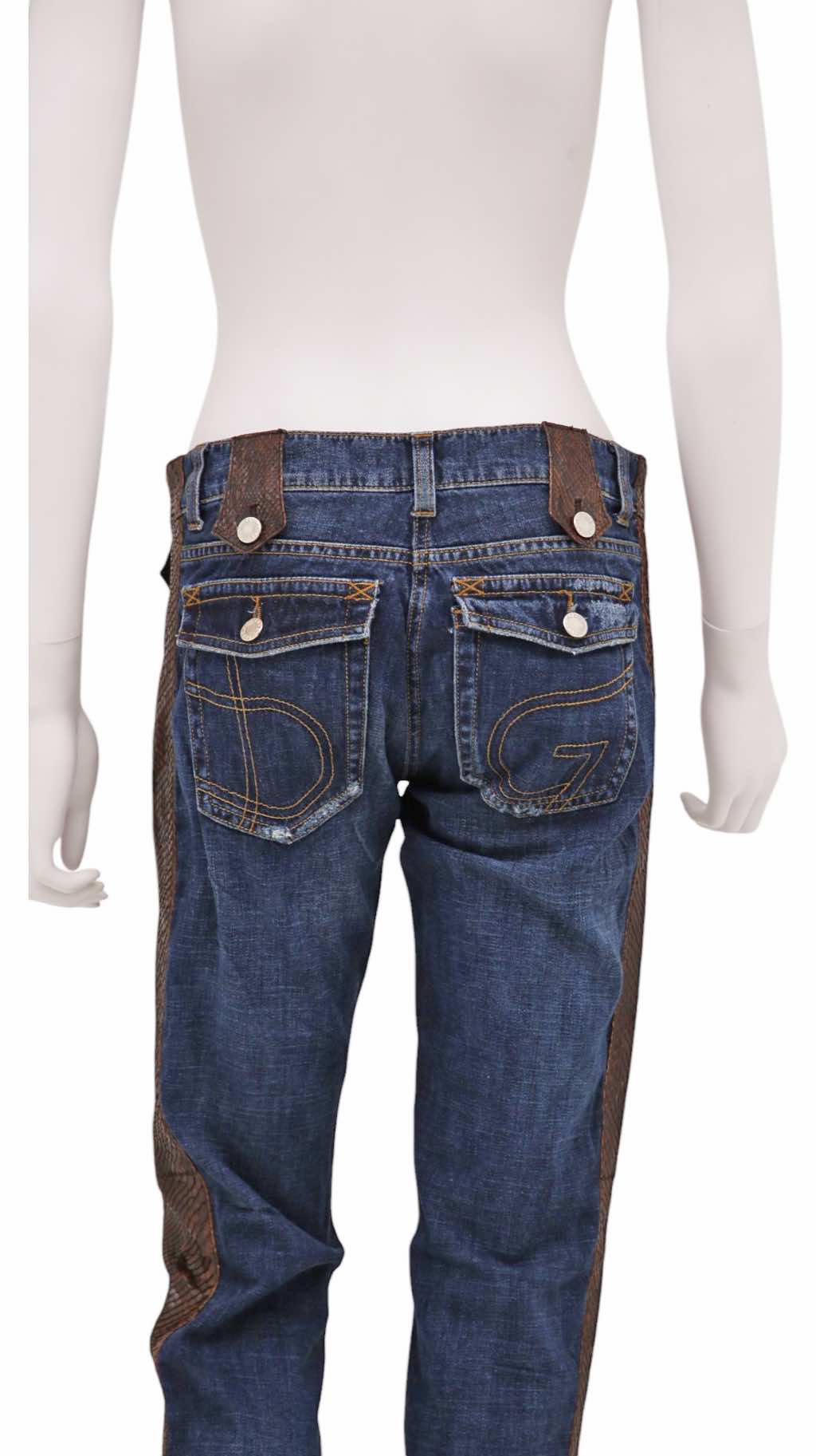 Dolce & Gabbana Brown Python Leather Patched Blue Jeans - Image 10