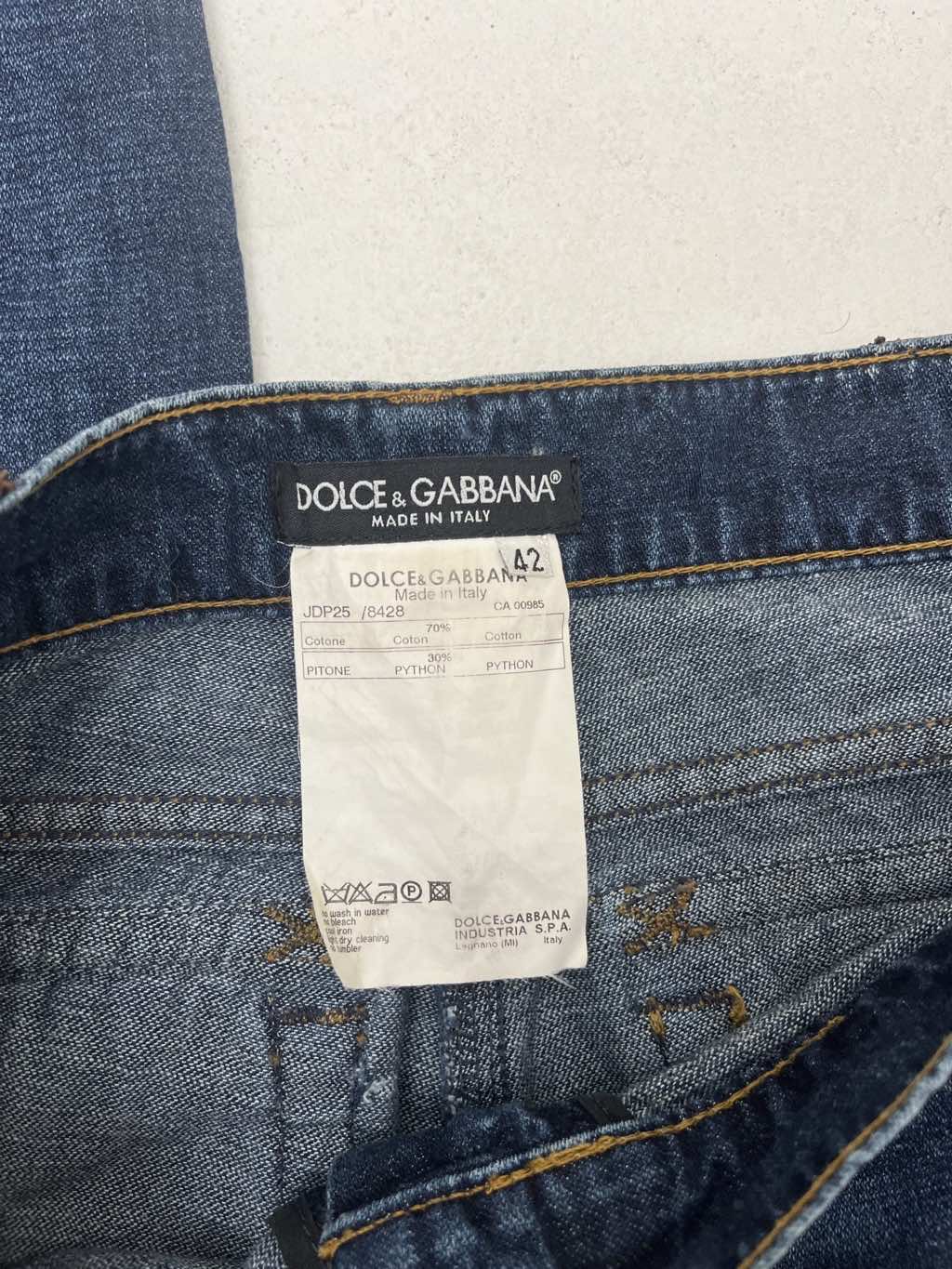 Dolce & Gabbana Brown Python Leather Patched Blue Jeans - Image 11