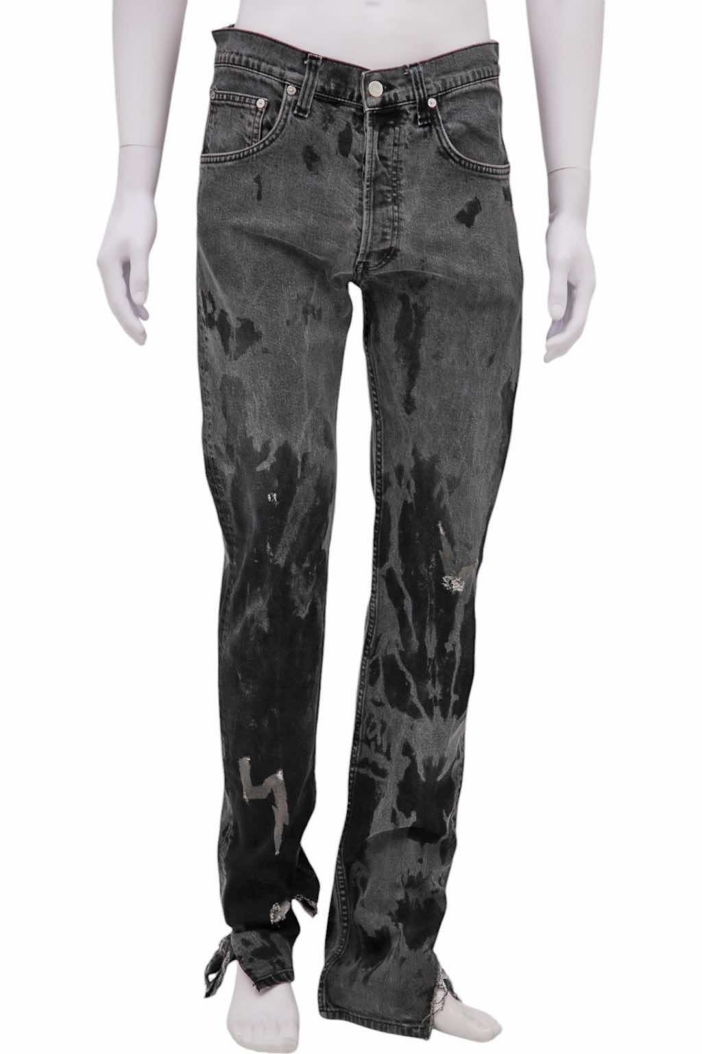 Helmut Lang Grey Painted Distressed Jeans