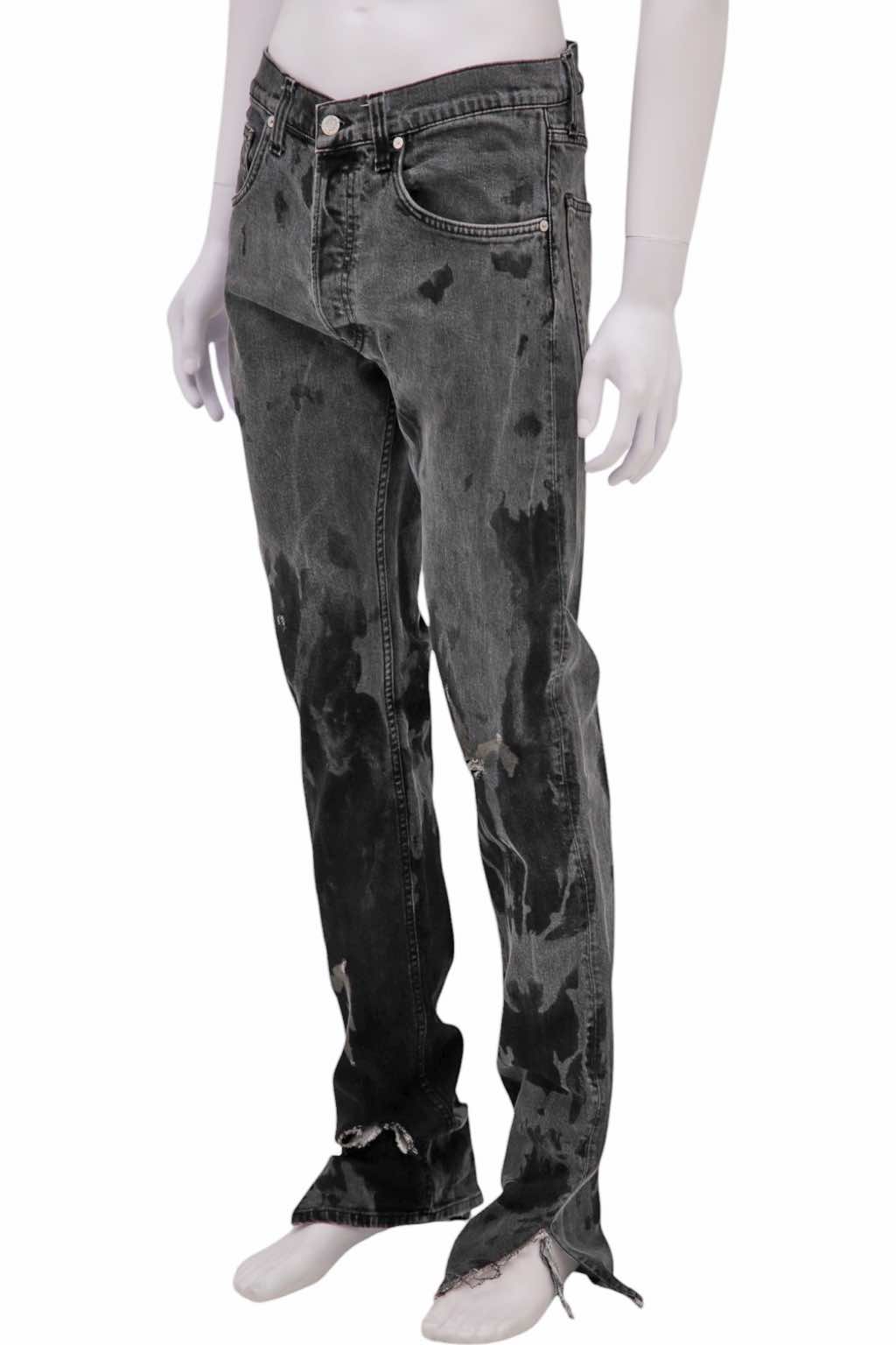 Helmut Lang Grey Painted Distressed Jeans - Back view