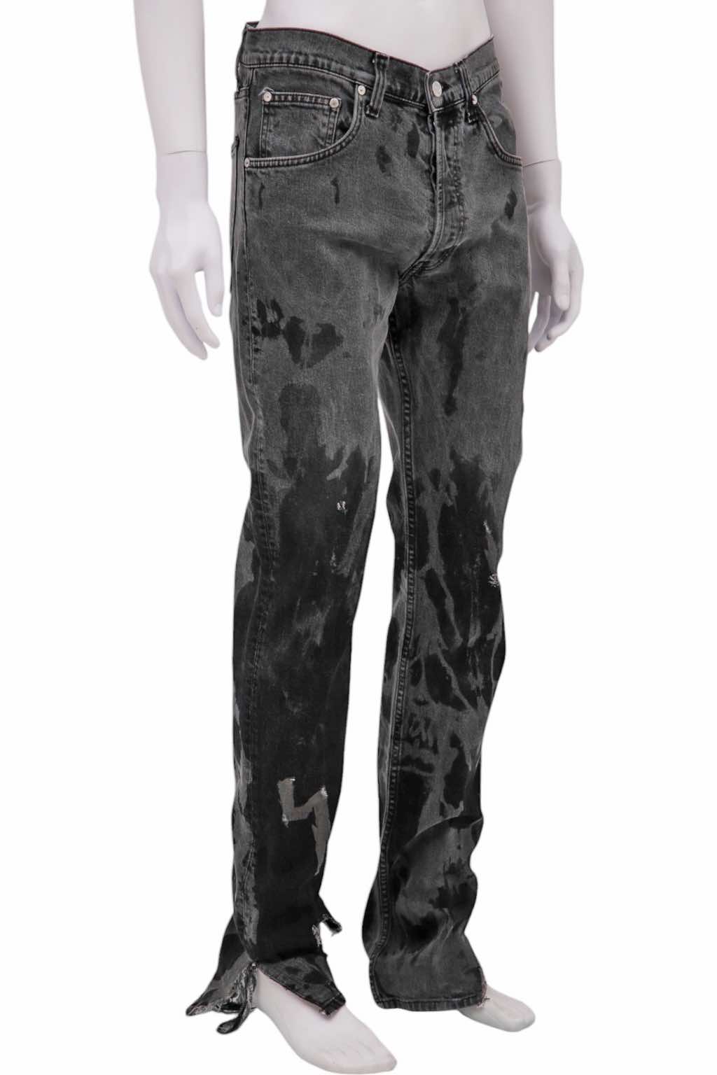 Helmut Lang Grey Painted Distressed Jeans - 4