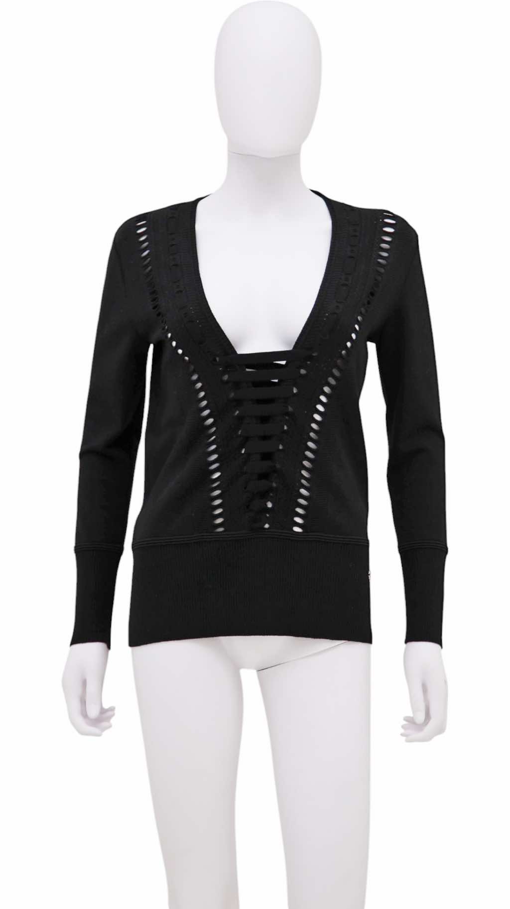 Roberto Cavalli Black Cut-Out Wool Longsleeve