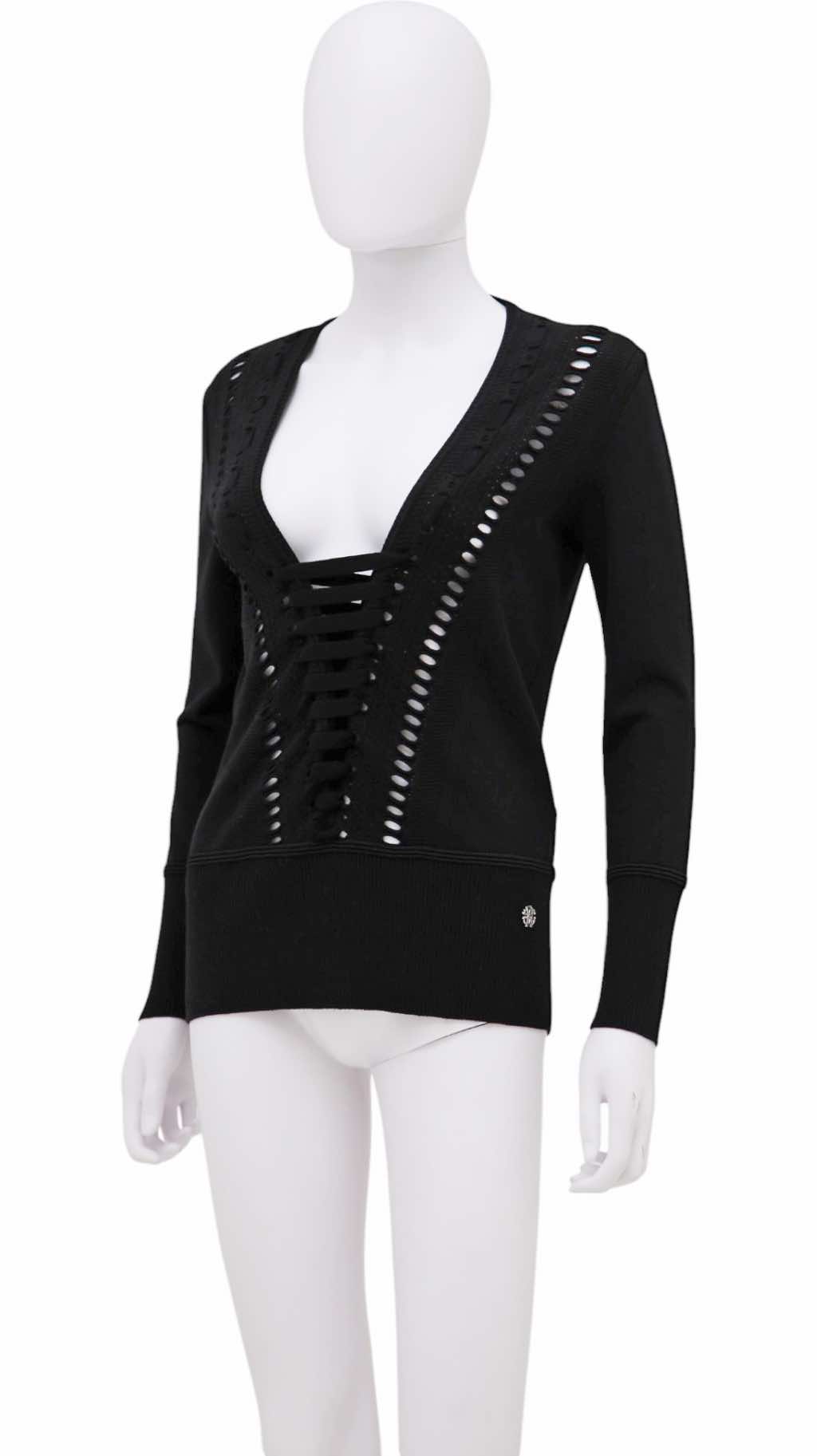 Roberto Cavalli Black Cut-Out Wool Longsleeve - Back view