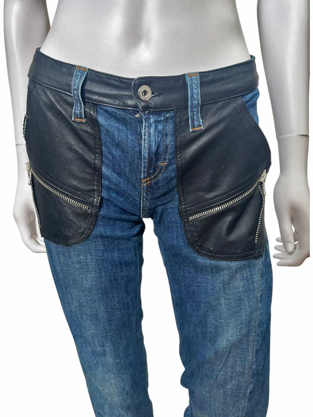 Dolce & Gabbana Leather Patched Zipped Jeans - Side view