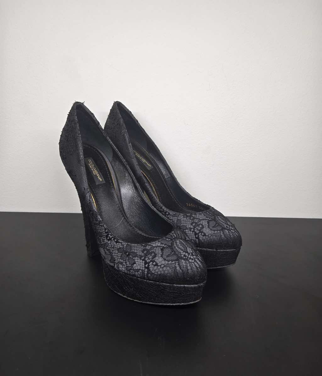 Dolce & Gabbana Black Lace Platform Pumps - Back view