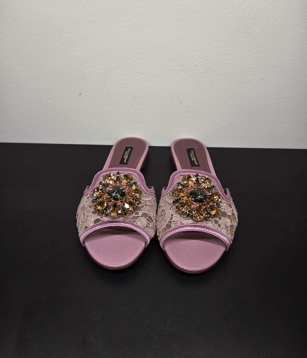 Dolce & Gabbana Lace rainbow sliders with brooch - Back view