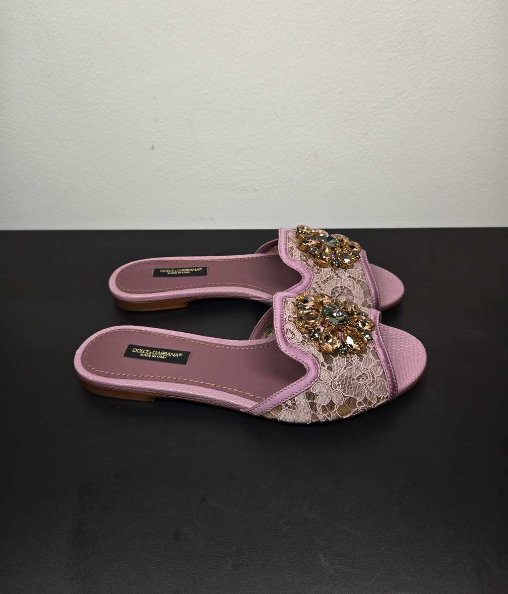 Dolce & Gabbana Lace rainbow sliders with brooch - 4