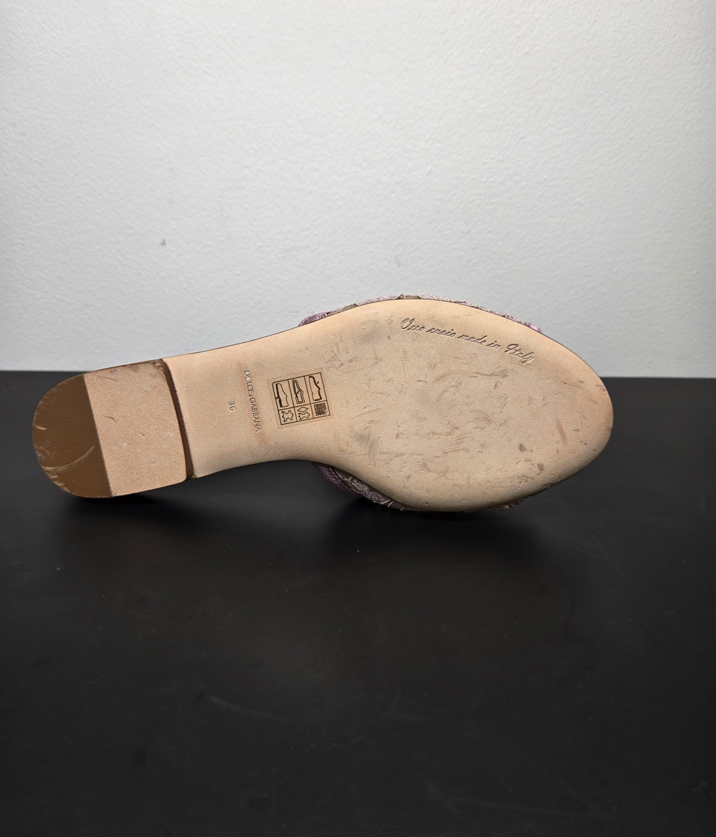 Dolce & Gabbana Lace rainbow sliders with brooch - Side view