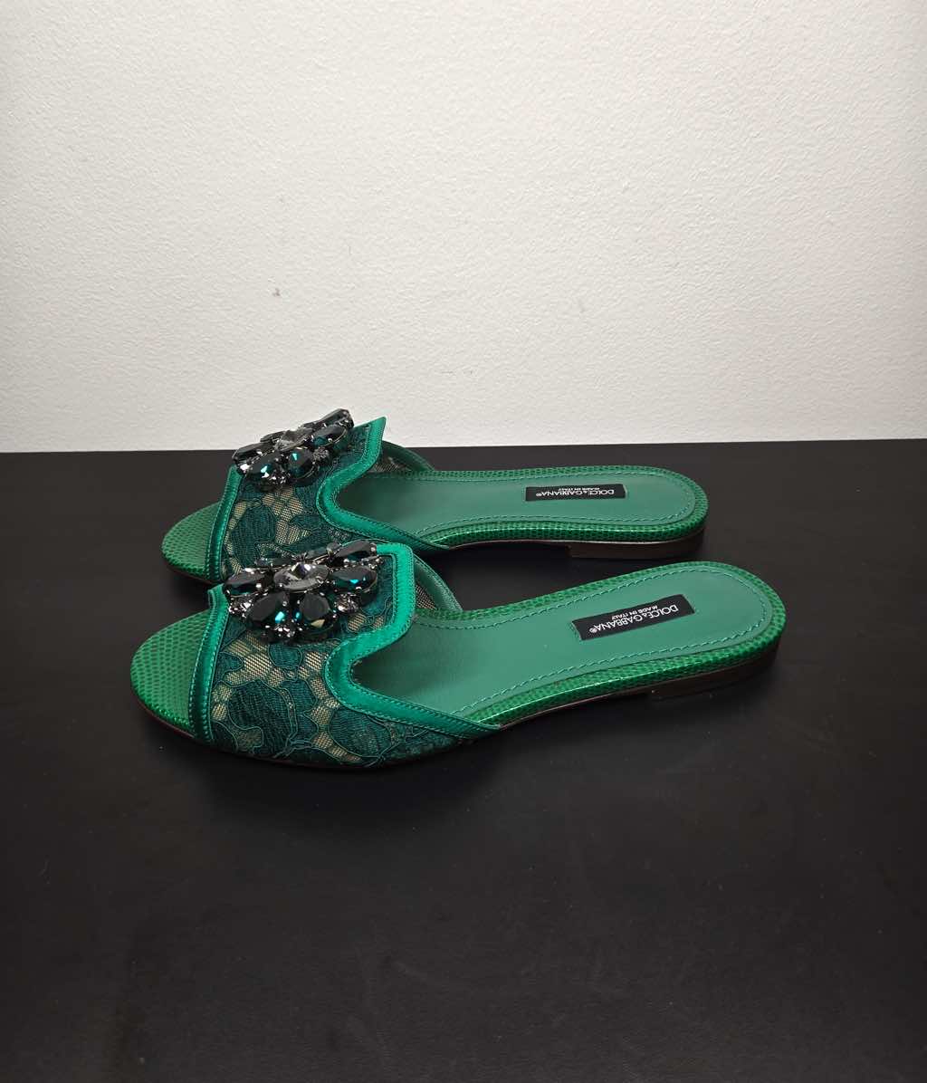 Dolce & Gabbana Lace rainbow sliders with brooch - Image 6