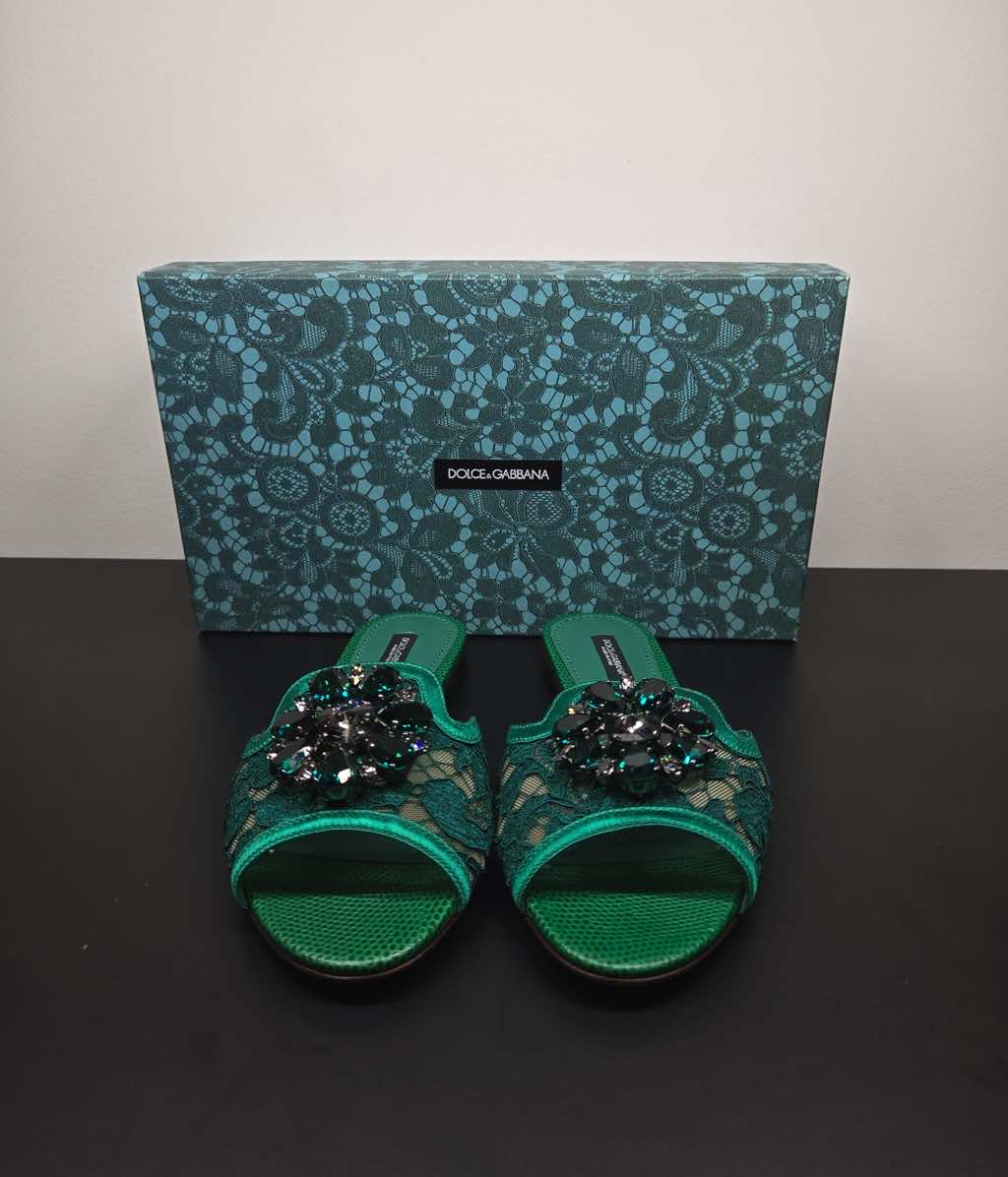 Dolce & Gabbana Lace rainbow sliders with brooch - Image 10