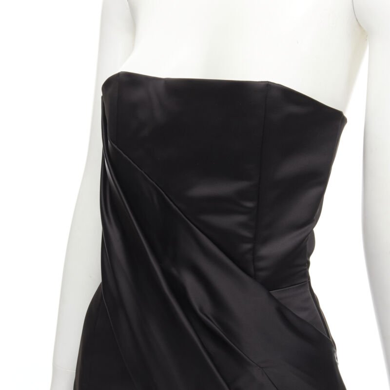 Halpern Black Satin Draped Dress - Back view