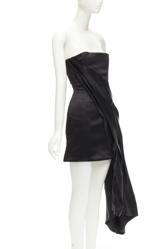 Halpern Black Satin Draped Dress - Image 6
