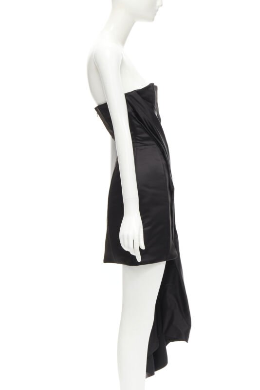 Halpern Black Satin Draped Dress - 4