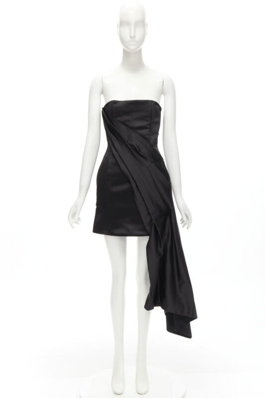 Halpern Black Satin Draped Dress - Image 12