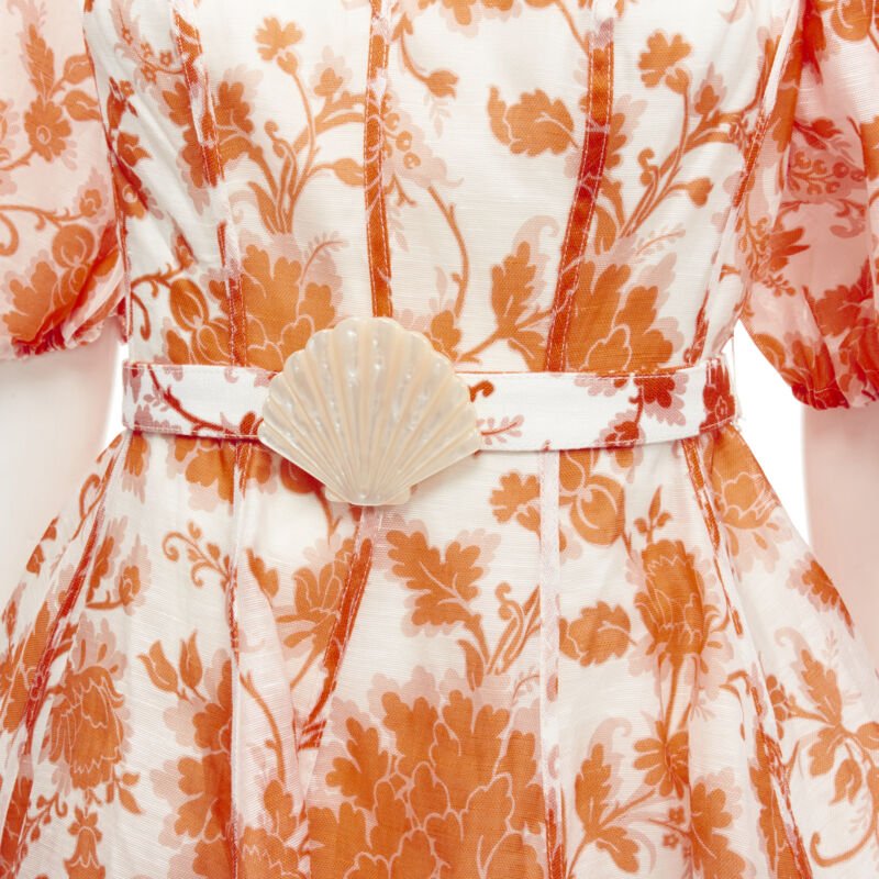 Zimmermann Orange Floral Belt Dress - Back view