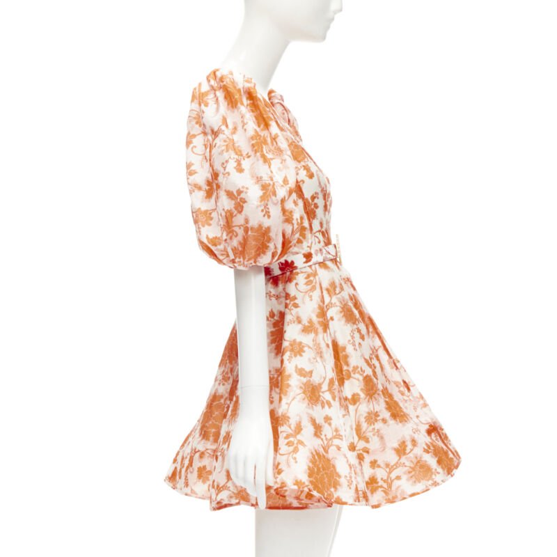 Zimmermann Orange Floral Belt Dress - 4