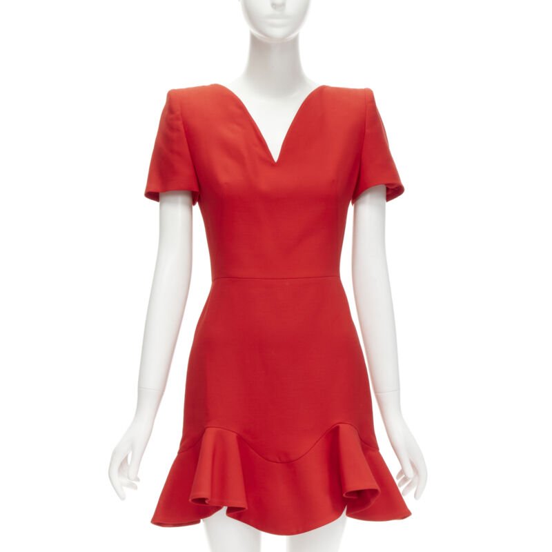 Alexander Mcqueen Red Wool Flutter Dress