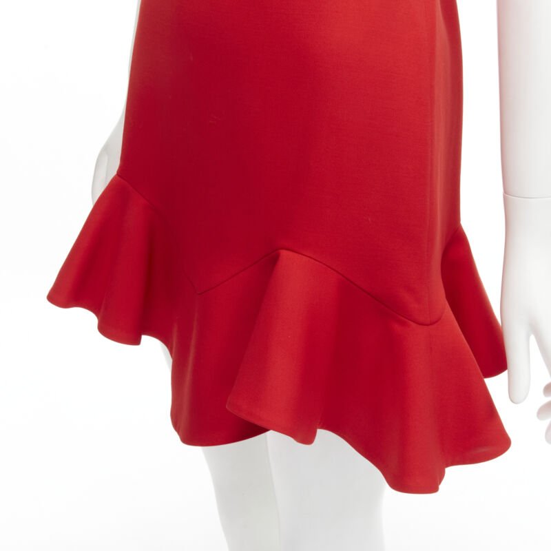 Alexander Mcqueen Red Wool Flutter Dress - Back view