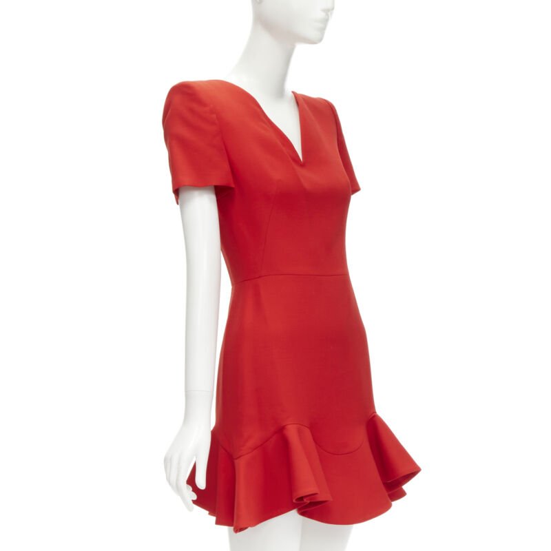 Alexander Mcqueen Red Wool Flutter Dress - Image 6