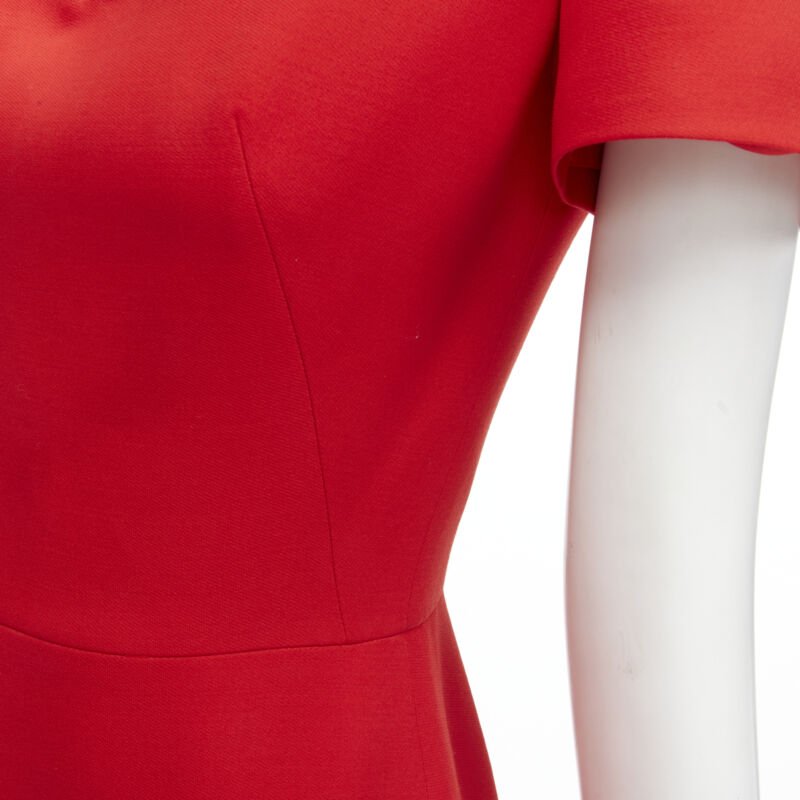 Alexander Mcqueen Red Wool Flutter Dress - Image 10