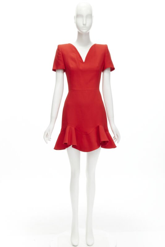 Alexander Mcqueen Red Wool Flutter Dress - Image 12