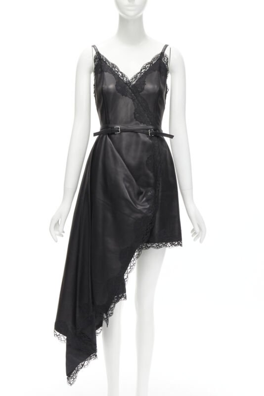 Alexander Mcqueen Black Leather Wrap Dress