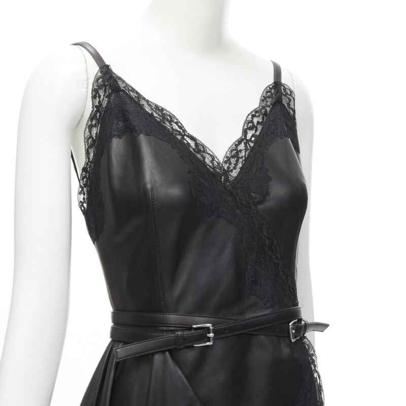 Alexander Mcqueen Black Leather Wrap Dress - Back view
