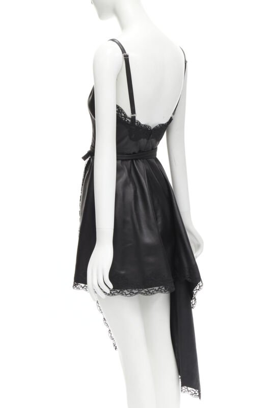 Alexander Mcqueen Black Leather Wrap Dress - Detail 1