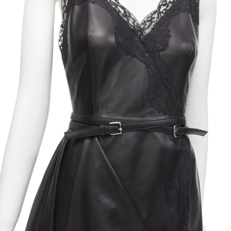 Alexander Mcqueen Black Leather Wrap Dress - Detail 2