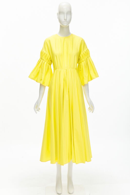 Roksanda Yellow Pleated A-Line Dress - Image 12
