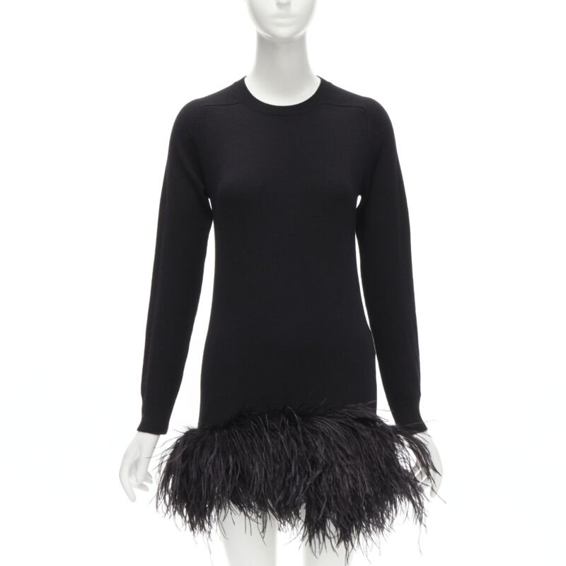 Saint Laurent Black Feather Sweater Dress