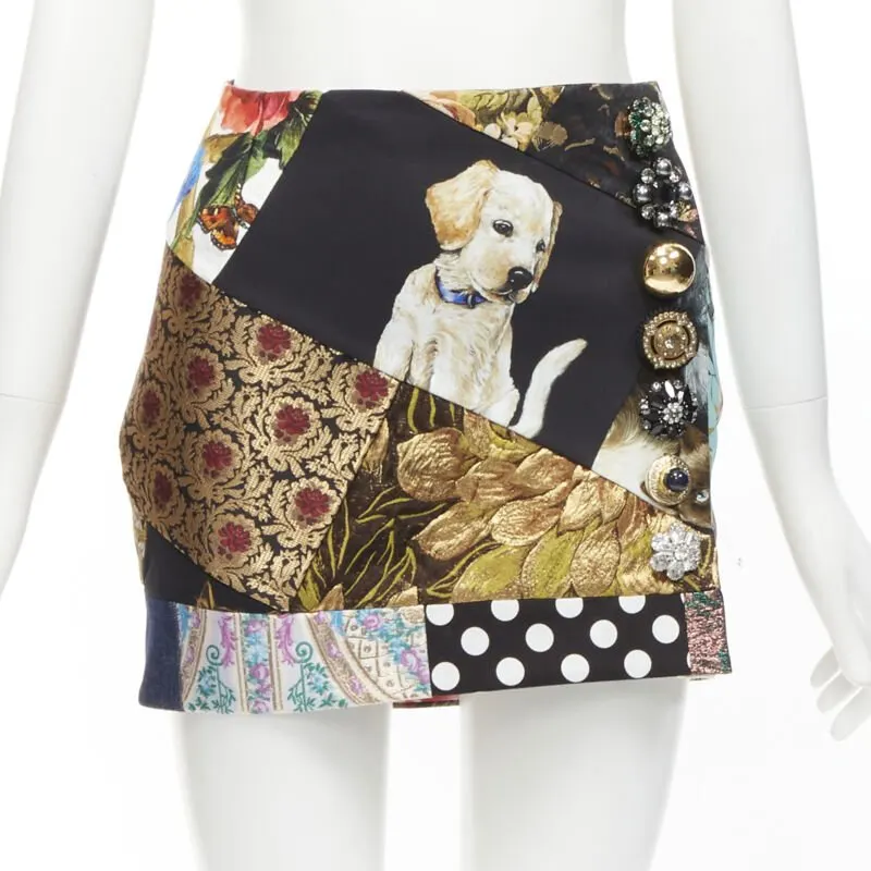 Dolce & Gabbana Dog Patchwork Skirt MultiColor Polyester Very good - Front View