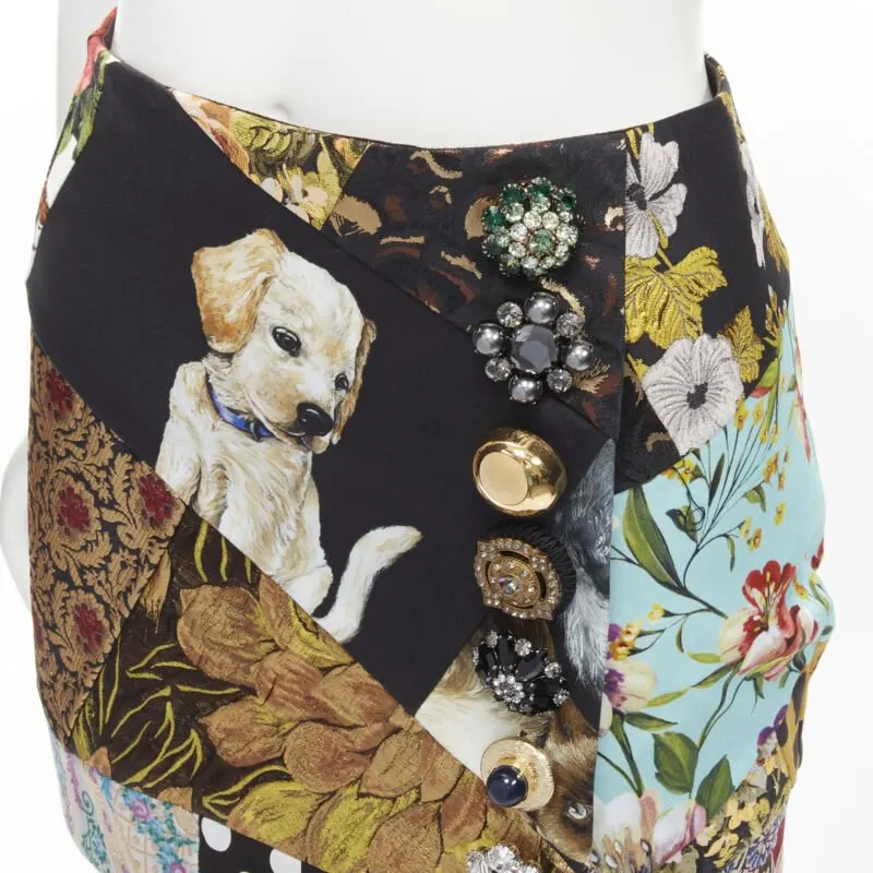 Dolce & Gabbana Dog Patchwork Skirt MultiColor Polyester Very good - Back View