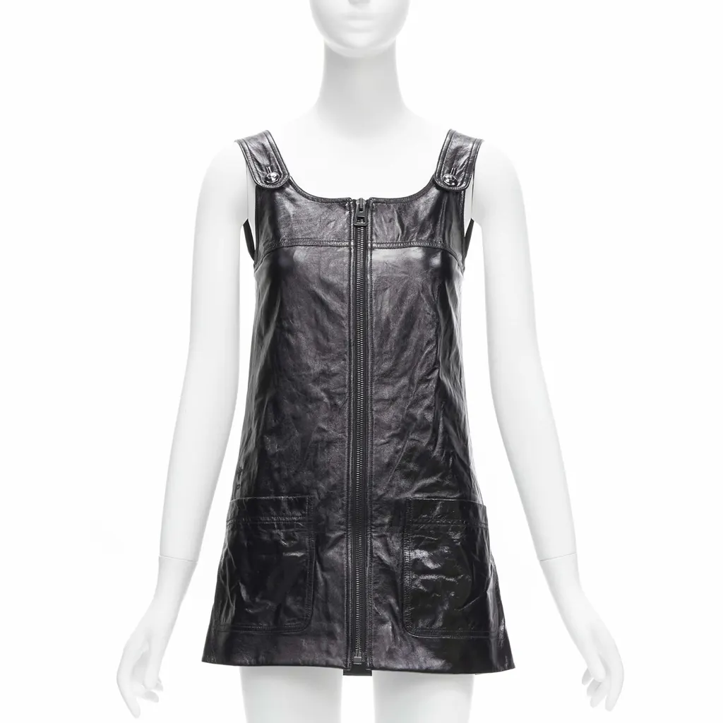 Dior Crinkled Leather Dress Black Leather Never worn - Front View