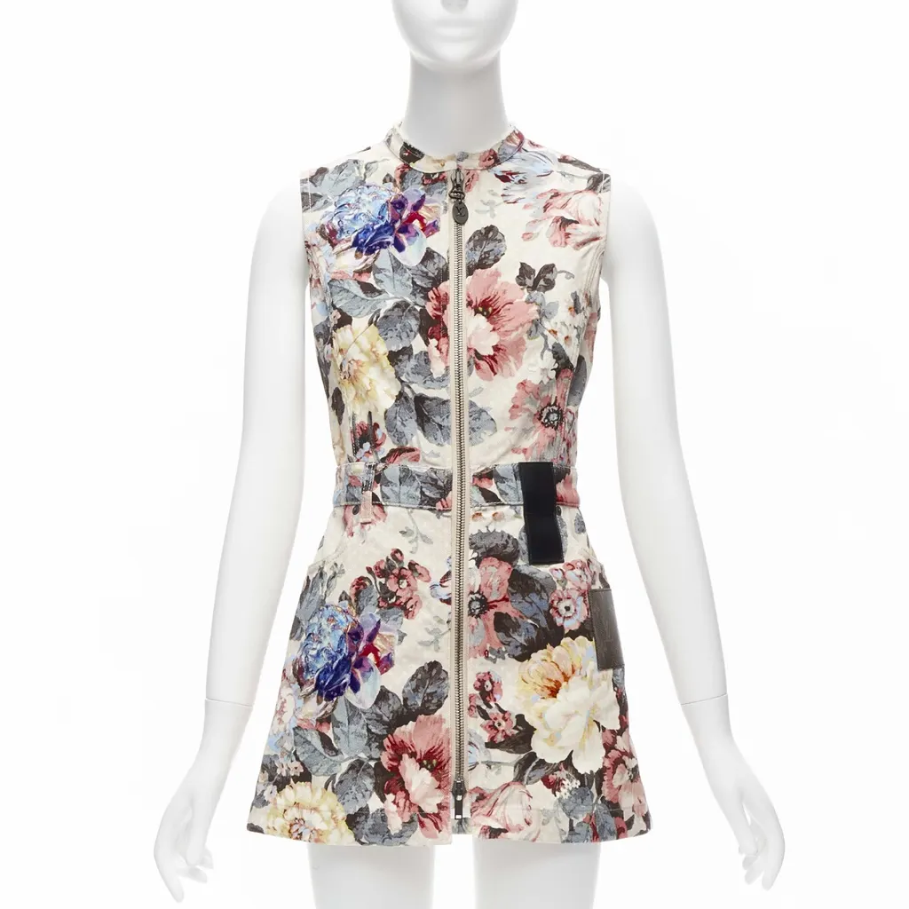 Louis Vuitton Floral Denim Dress Pink Cotton Never worn - Front View