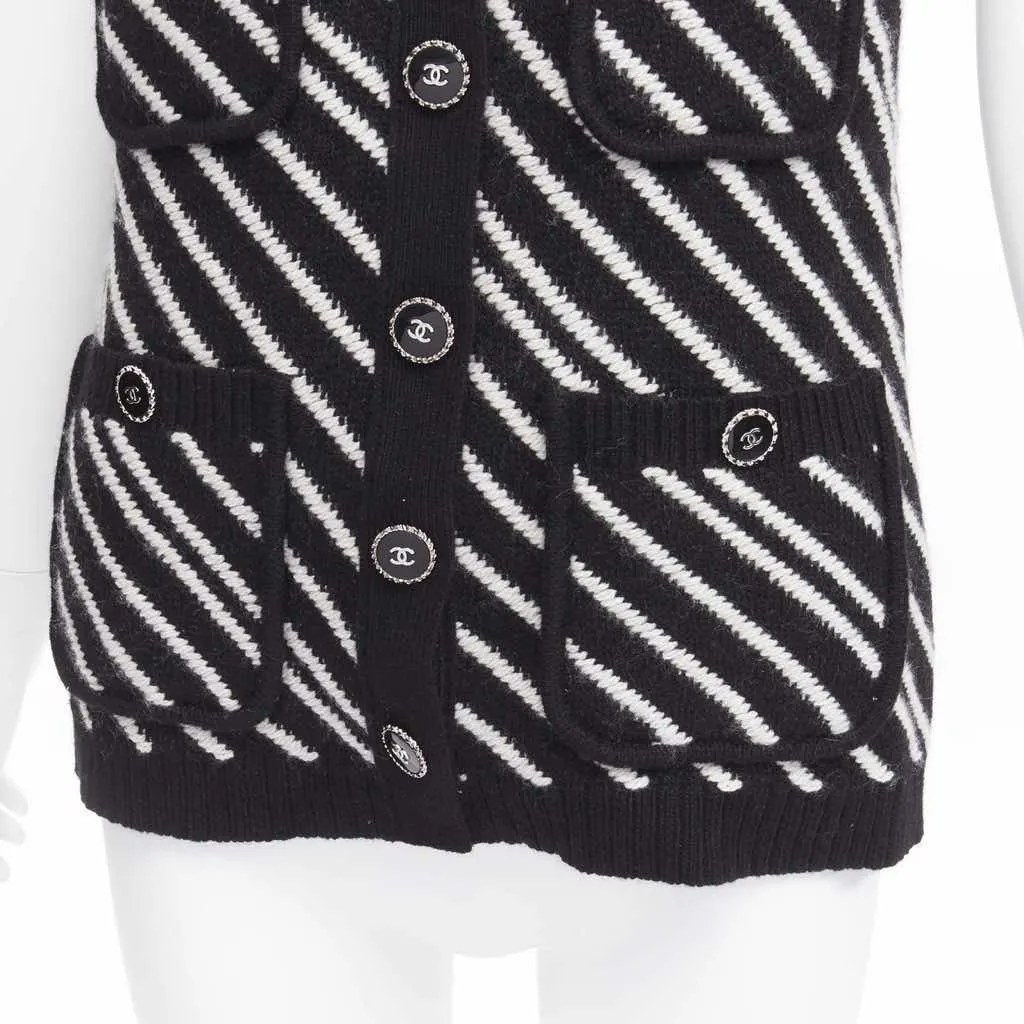 Chanel Striped Pocket Vest Black Cashmere Never worn - Back View