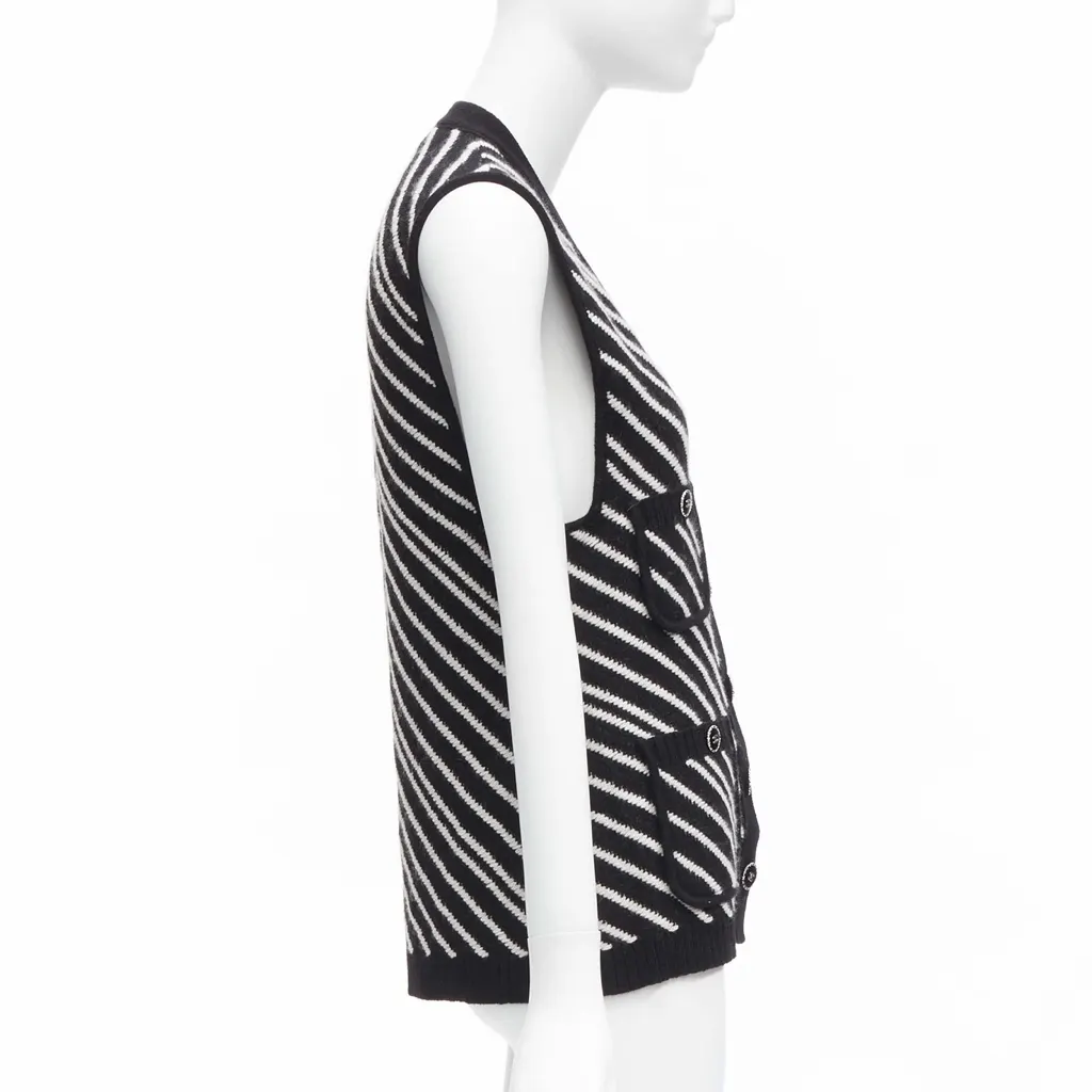 Chanel Striped Pocket Vest Black Cashmere Never worn - Box View