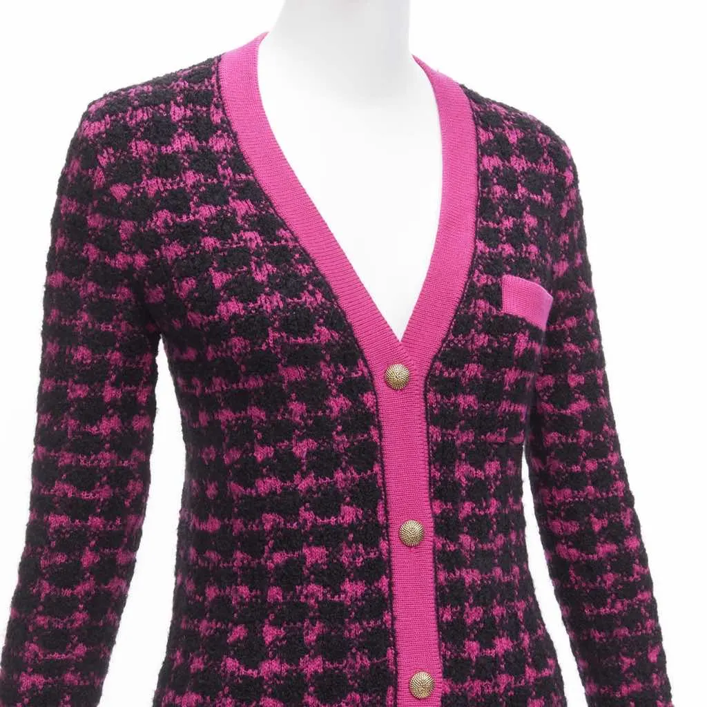 Saint Laurent Houndstooth Cardigan Pink Wool Never worn - Back View