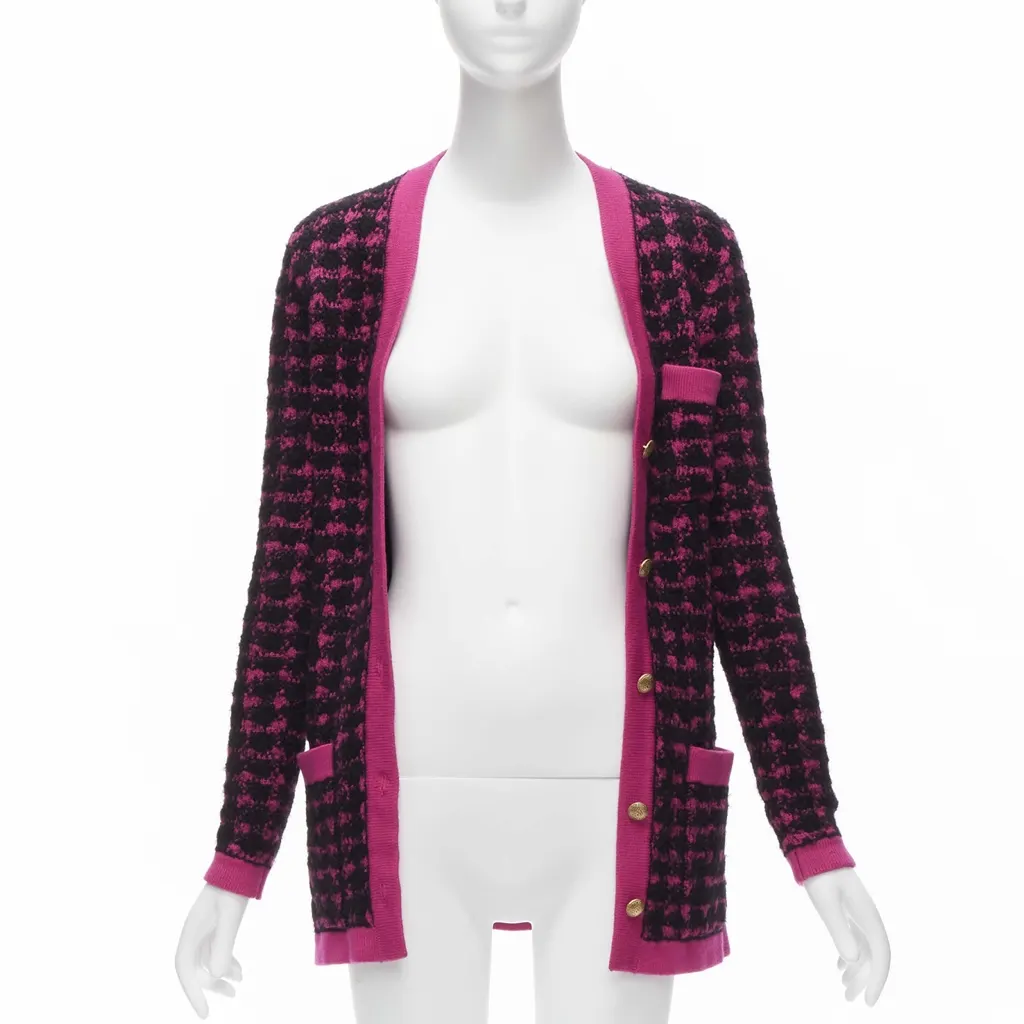 Saint Laurent Houndstooth Cardigan Pink Wool Never worn - Inside View