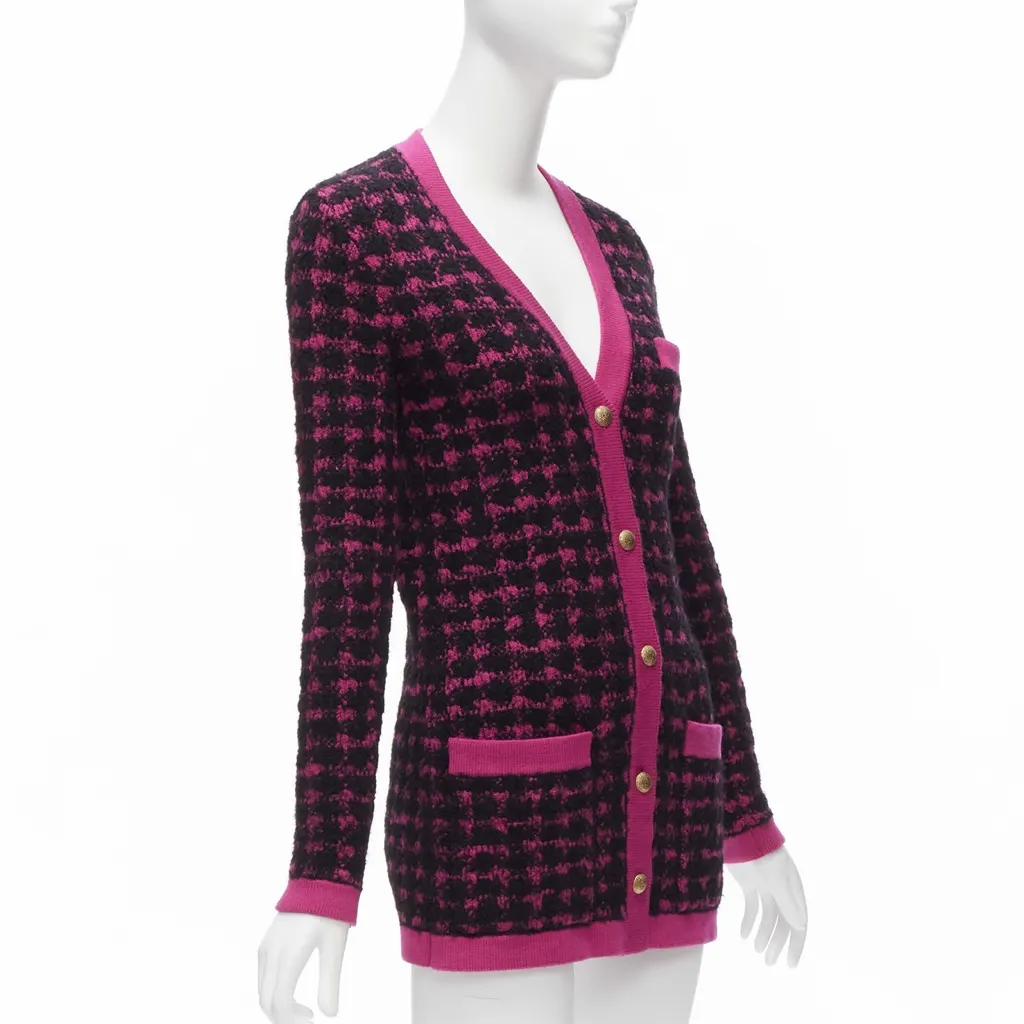 Saint Laurent Houndstooth Cardigan Pink Wool Never worn - Model View