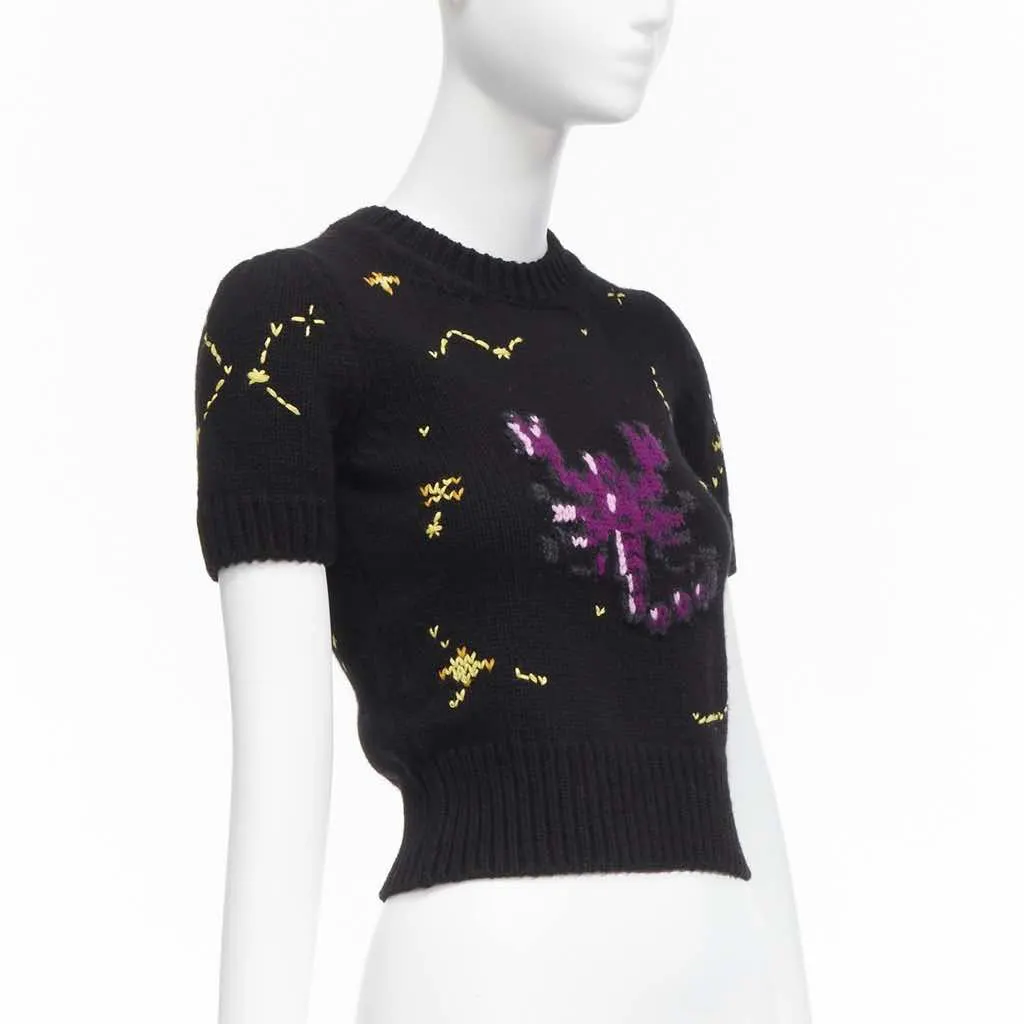 Dior Zodiac Cropped Sweater Black Wool Never worn - Inside View